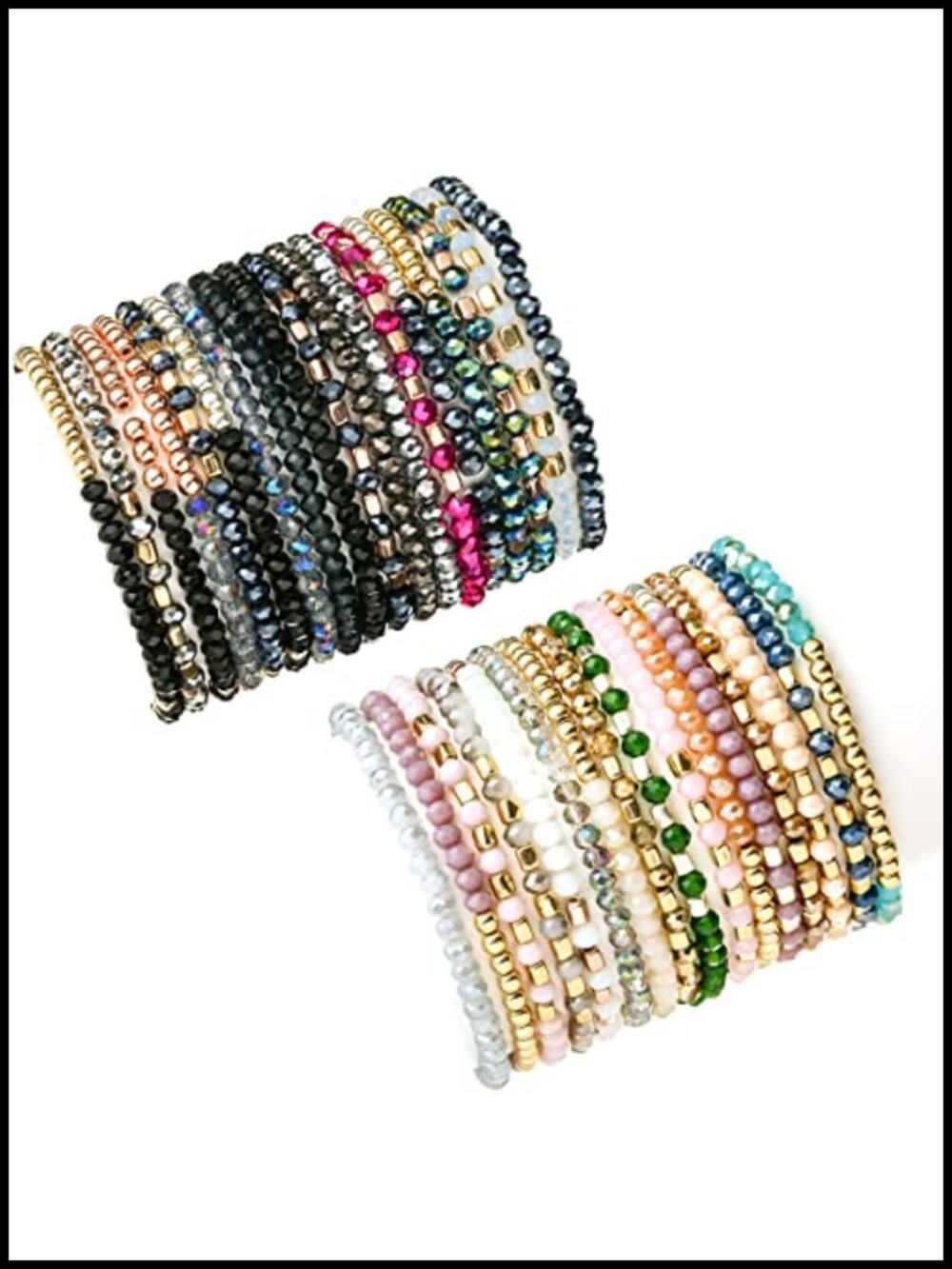35pcs Boho Beaded Bracelets Stackable Stretch Glass Crystal Bracelet Set